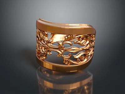 Elegant Gold Decorative Ring With Intricate Filigree Pattern And Shiny Surface 3d model
