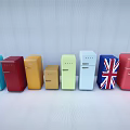 Vintage Colored Refrigerators Displaying Blue Red Yellow Green and Union Jack Patterns