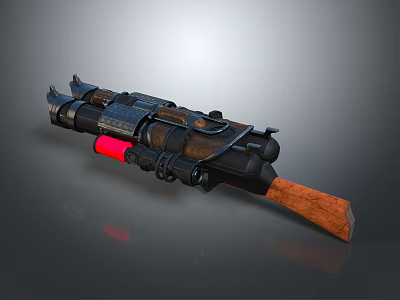 Futuristic Vintage Weapon Design With Wooden Grip Red Accent And Metal Parts 3d model