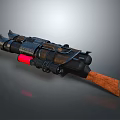 Futuristic Vintage Weapon Design With Wooden Grip Red Accent And Metal Parts