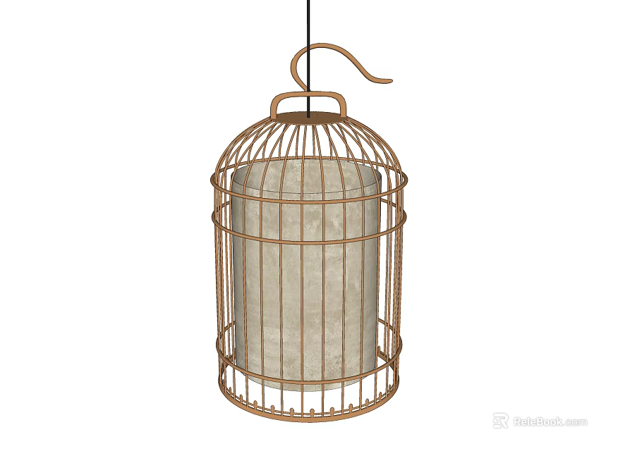 Cage Shaped Pendant Light With Metal Frame And White Lampshade For Interior Decor 3d model 