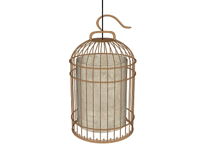 Cage Shaped Pendant Light With Metal Frame And White Lampshade For Interior Decor 3d model