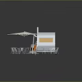 Outdoor Cafe Kiosk Design With White Canopy Tables And Chairs