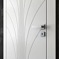 Modern White Hinged Door With Curved Line Decoration And Black Handle