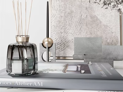 Minimalist Home Decorative Ornament Set With Reed Diffuser Metal Geometric Decor And Magazine 3d model