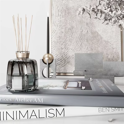 Minimalist Home Decorative Ornament Set With Reed Diffuser Metal Geometric Decor And Magazine 3d model