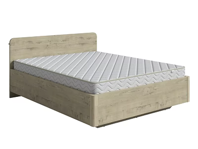 Double Bed with Light Wood Finish Frame and White Wavy Pattern Mattress 3d model