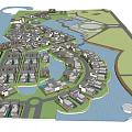 Scenic Waterfront Hotel Buildings With Resort Layout Green Spaces And Water Views