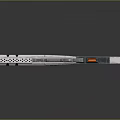 Futuristic Sci Fi Weapon With Blue Orange Illuminated Accents And Angular Design Details