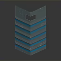 Futuristic Tactical Weapon Featuring Layered Metallic Design With Blue Accent Lines
