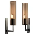 Modern Wall Lamps With Brown Ribbed Glass Shades And Warm Lit Glow