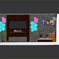 Modern Room Interior Design With Sofa Coffee Table TV Desk Wall Art And Flower Decorations