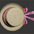 Stylish Straw Hat Featuring Pink Satin Ribbon And Bow Decoration For Summer