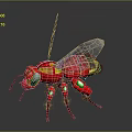 Red Mechanical Bee Figurine With Transparent Wings Metallic Legs Green Lights And Golden Accents