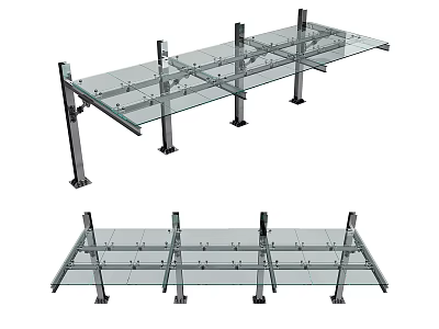Modern Glass Canopy Design With Metal Frame Support And Panel Structure 3d model
