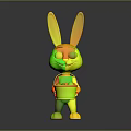 Cartoon Rabbit With Long Ears Blue Eyes Holding Basket Filled With Eggs On Gray Background