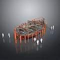 Large Industrial Structure Design Model With Orange Supports Gray Framework And Human Figures 3d model