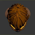 Game Movie Character Head With Orange Spiky Fur Yellow Ornaments And Blue Facial Markings