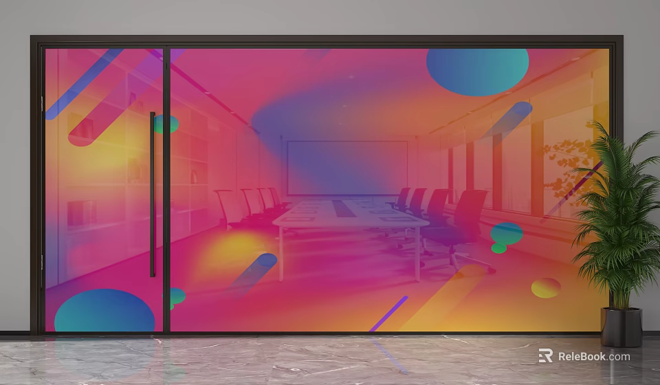 Decorative Glass Partition With Colorful Geometric Patterns For Modern Meeting Room 3d model 