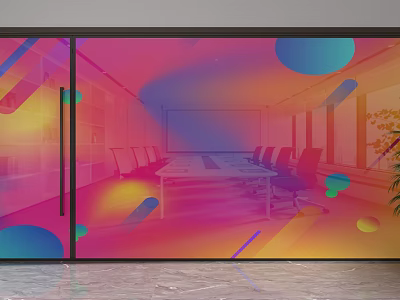 Decorative Glass Partition With Colorful Geometric Patterns For Modern Meeting Room 3d model