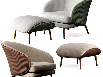Elegant Modern Single Sofa Design With Curved Back Ottoman And Wooden Legs 3d model