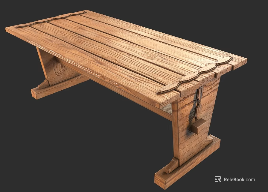 Rustic Wooden Outdoor Table with Natural Wood Grain and Sturdy Legs 3d model 