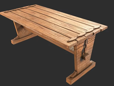 Rustic Wooden Outdoor Table with Natural Wood Grain and Sturdy Legs 3d model