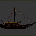Traditional Wooden Ship Model With Decorative Sails And Hanging Lanterns