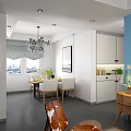 Modern Open Concept Dining Living Room Interior With Chandelier Dining Table And Sofa