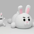 Two Sizes White Rabbit Plush Dolls With Pink Ears Standing And Lying Positions