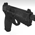 Modern Black Tactical Pistol With Textured Grip And Sight Mount Design