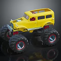 Yellow Monster Truck Toy Model With Large Red Trimmed Tires And Open Roof