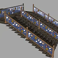 Ornate Wooden Staircase Railing Featuring Decorative Colorful Patterns And Design Elements 3d model