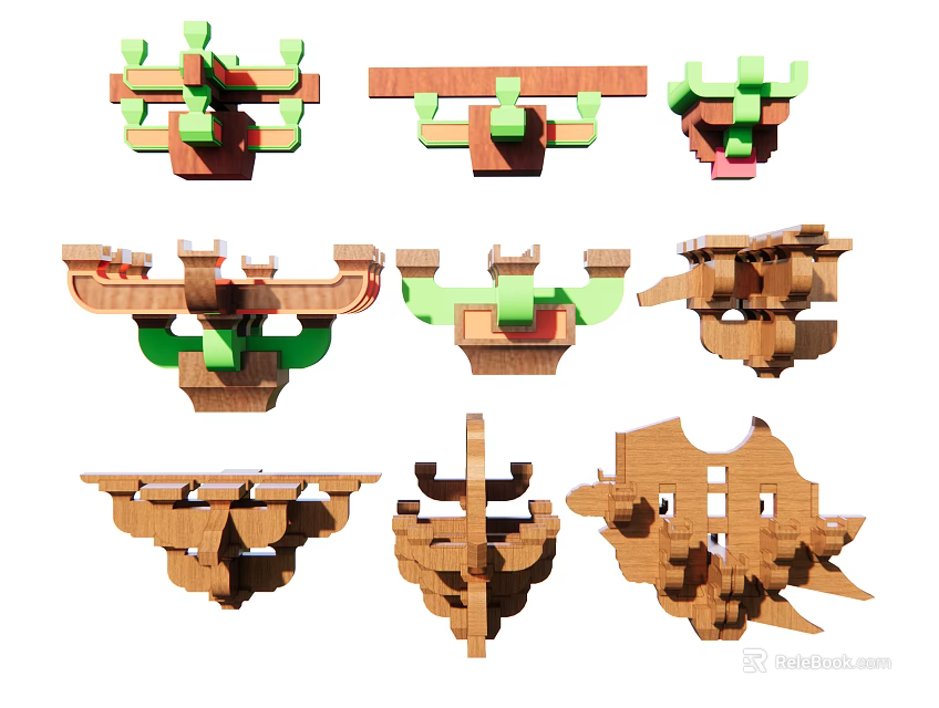 Traditional Wooden Architectural Components With Various 3D Model Designs And Structures 3d model 