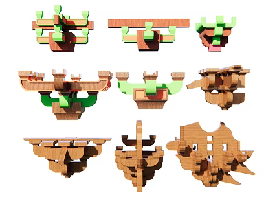 Traditional Wooden Architectural Components With Various 3D Model Designs And Structures 3d model