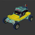 Off Road Terrain With Yellow Buggy Large Tires Roof Rack And Red Flag 3d model