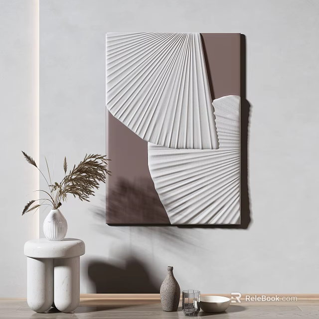 Modern Abstract Wall Art With Geometric Pattern And Potted Plant Decor 3d model