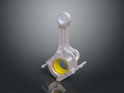 Silver Metal Connecting Rod Mechanical Part With Yellow Bearing And Circular Bolts 3d model