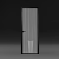 Modern Hinged Door Featuring Vertical Striped Glass Panel And Black Frame 3d model