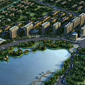 Aerial View Planning of Modern Residential Community With Central Lake Green Areas and Road Networks