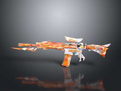 Unique Stylish Rifle With Orange Flame Design And Modern Decorative Elements 3d model
