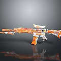 Unique Stylish Rifle With Orange Flame Design And Modern Decorative Elements