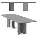 Sleek Modern Dining Table With Textured Wooden Top And Metallic Support Legs Design