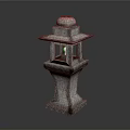 Elegant Traditional Stone Lantern With Intricate Carved Details And Square Base