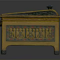Decorative Chest with Yellow Base Colorful Patterns and Egyptian Style Carvings