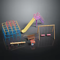 Colorful Children's Playground Equipment With Climbing Frame Slide Swings Seesaw Trolley And Bench