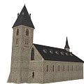 Ancient Historic Building With Stone Walls Spire Tower And Gothic Windows
