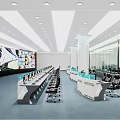 Modern Security Control Room Interior With Multiple Monitors Workstations Ergonomic Chairs And Ceiling Lights 3d model