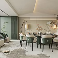Elegant Oriental Private Dining Room With Traditional Decor Green Plants And Dining Table