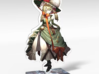 Anime Character Decorative Ornament Figurine Set with Green Dress and Hat Standee Decoration 3d model